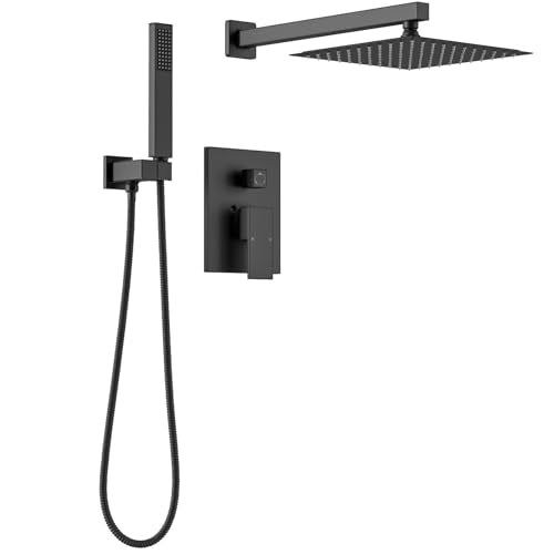 Lava Odoro Modern 2-Setting Square Shower System with Rain Shower Head and Handheld Spray Black, Rainfall Shower Faucet Set Chrome, Shower Valve and Trim Kit, Polished Chrome SF103-MB - color: Matte Black, style: Without Tub Spout