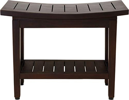 (Fully Assembled) AquaTeak Patented 24" Maluku Mocha Teak Shower Bench with Shelf - size: B. Bench Fully Assembled