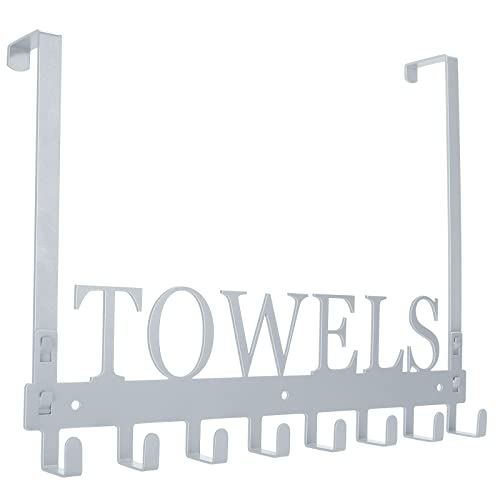 Azmoncy Over The Door Hooks, Heavy Duty Wall Mount Towel Hanger with 8 Hooks for Bedroom, Bathroom, Kitchen Towels, Silver - color: Silver