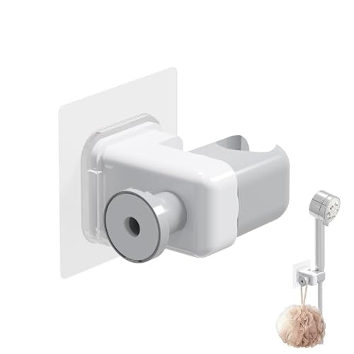 Adhesive Shower Head Holder for Bathroom, White | 180° Adjustable for Custom Angle, No-Drill Wall Mount, Fits Handheld & Standard Wands, for RV & Apartment