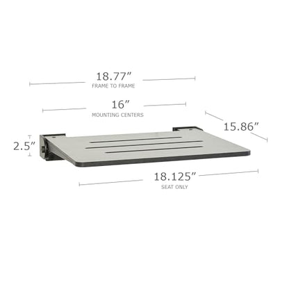 Seachrome 18 inch Silhouette Slimline Folding Wall Mount Shower Bench Seat, Gray Weathered Ash Seat with Matte Black Frame - color: Weathered Ash With Matte Black Frame