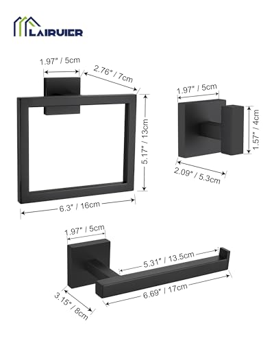 Matte Black Bathroom Accessories, Toilet Paper Holder, Towel Ring & Hooks | Lairuier Bathroom Hardware Set, Toilet Paper Holder Set SUS304 Stainless Steel Bath Hand Towel Ring for Bathroom Wall Mounted - color: Matte Black