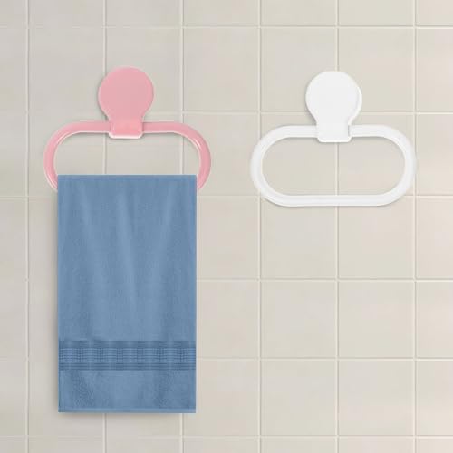 2pcs Self-Adhesive Plastic Towel Rings Bathroom Kitchen Hand Towel Holder Wall-Mounted No-Drill Bathroom Hand Hanger