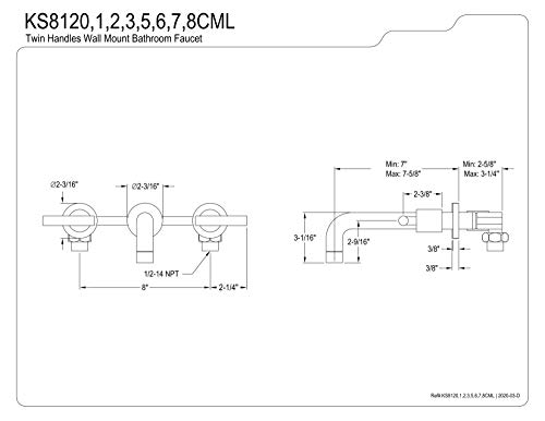 Kingston KS8126CML Wall Mount Bathroom Faucet, Polished Nickel - color: Polished Nickel