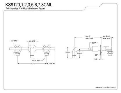 Kingston KS8126CML Wall Mount Bathroom Faucet, Polished Nickel - color: Polished Nickel