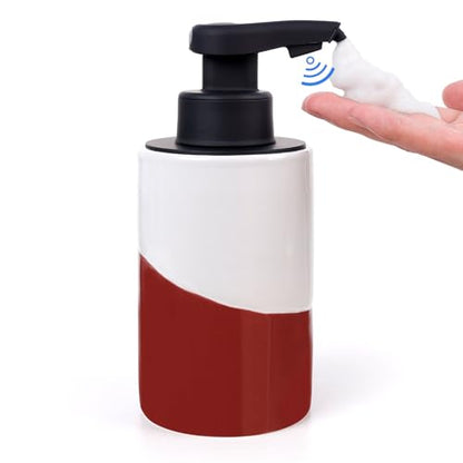 BosilunLife Automatic Soap Dispenser Ceramic Hand Free Soap Dispenser Pump Rechargeable Smart Electric Soap Lotion Dispenser Touchless for Kitchen Bathroom (White-Red, Foam Pump) - color: White-red (Foam)