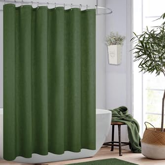 KOUFALL Olive Green Boho Shower Curtain,Linen Fabric Waterproof Retro Shower Curtains for Bathroom with Hooks,72 Inches Long,Ivy - color: Olive Green, size: 72"W x 72"L (Pack of 1)