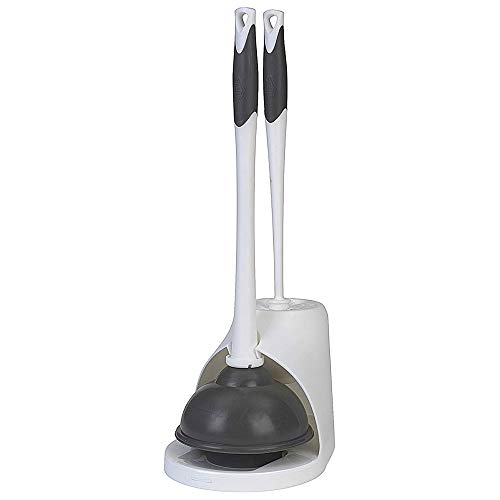 Clorox Toilet Plunger and Brush Bowl Set with Holder Caddy Storage for Cleaning Bathroom and Unclogging Toilets, White and Gray - size: 1-Pack