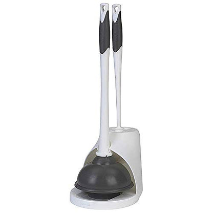 Clorox Toilet Plunger and Brush Bowl Set with Holder Caddy Storage for Cleaning Bathroom and Unclogging Toilets, White and Gray - size: 1-Pack