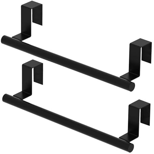 Cabinet Door Towel Bar, Kitchen Towel Holder, Matte Black 2 Pack | Extended Anti-Slip Arm, EVA Scratch Guard Pads, No-Drill Install, Stainless Steel Dish Towel Holder, Kitchen Towel Rack - color: Black - 2 Pack