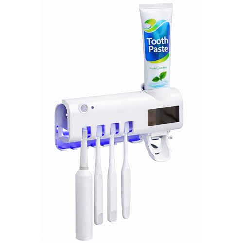 UV Light Sterilizer Toothbrush Holder Cleaner & Automatic Toothpaste Dispenser