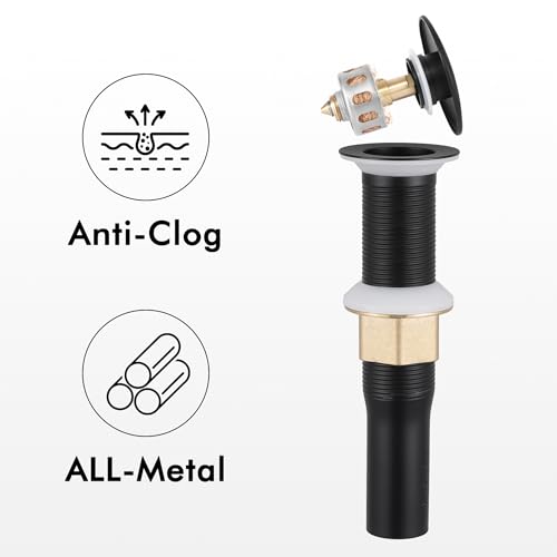 KES Vessel Sink Faucet and Drain Combo, Black Bathroom Faucets, Tall Faucets, All-Metal Pop Up Sink Drain NO Overflow, Matte Black, L3156BLFF12-BK-C2 - color: Black, style: w/ Drain (NO Overflow) - TALL Faucet