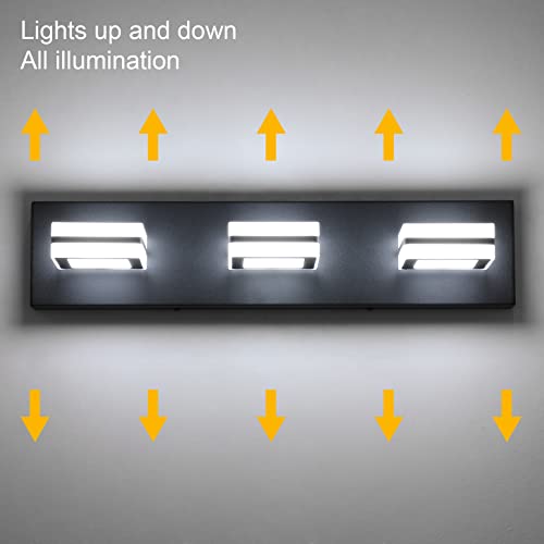 Ralbay Matte Black Vanity Light Fixtures 3 Lights Up and Down LED Modern Bathroom Vanity Lights Over Mirror Acrylic Black Bath Wall Lighting - color: Black, size: 3 Light