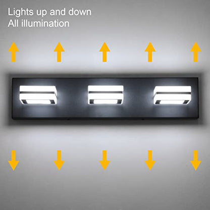 Ralbay Matte Black Vanity Light Fixtures 3 Lights Up and Down LED Modern Bathroom Vanity Lights Over Mirror Acrylic Black Bath Wall Lighting - color: Black, size: 3 Light