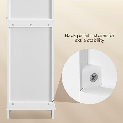 Yaheetech Tall Narrow Bathroom Storage Cabinet with Door and Shelves, White | Linen Closet for Towels, Toiletries and Laundry, Open Display Shelves, Hidden Adjustable Shelf, MDF, 60''H x 16''W x 12''D - style: 1 Door + 3 Open Compartments