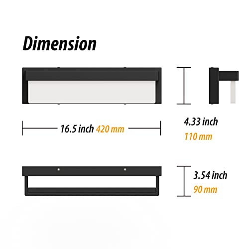 LED Bathroom Vanity Light Fixture Over Mirror 16.5 inch Modern Rectangle Black Matte Metal Lighting Bar 4000K Daylight Wall Sconce (Black) - color: Black, size: 16 inch