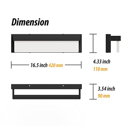 LED Bathroom Vanity Light Fixture Over Mirror 16.5 inch Modern Rectangle Black Matte Metal Lighting Bar 4000K Daylight Wall Sconce (Black) - color: Black, size: 16 inch