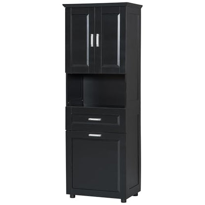 JIVOIT 70" H Tall Bathroom Cabinet with Laundry Basket, Double Cabinets with Doors and Open Storage Space, Tilt-Out Laundry Hamper and Upper Storage Cabinet (Black * 102) - color: Black * 102