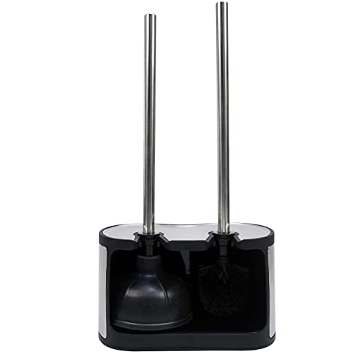 Casaphoria Stainless Steel Toilet Bowl Brush with Holder and Plunger Set, Freestanding Canister for Bathroom, 2 in 1 Hideaway Holder Heavy Duty Unclogger Plunger - style: Deluxe Long_handle