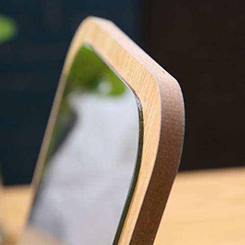 Aestivate Rectangular Compact Table Mirror Standing Wood Framed Rectangle Tabletop Makeup Mirror Desktop Mirror 90 Degree Rotating Mirror - size: 8"L x 6.3"W