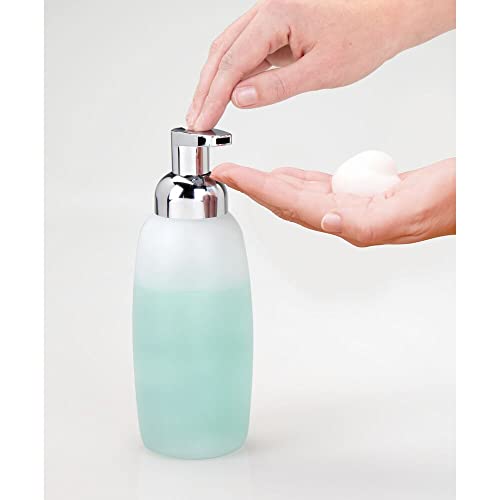 mDesign Refillable Glass Foaming Hand Soap Dispenser - Foam Soap Pump Bottle Container for Bathroom Counter Top - Decorative Foam Soap Dispenser - Malloy Collection - 2 Pack - Clear Frost/Chrome