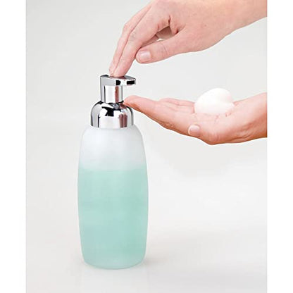 mDesign Refillable Glass Foaming Hand Soap Dispenser - Foam Soap Pump Bottle Container for Bathroom Counter Top - Decorative Foam Soap Dispenser - Malloy Collection - 2 Pack - Clear Frost/Chrome