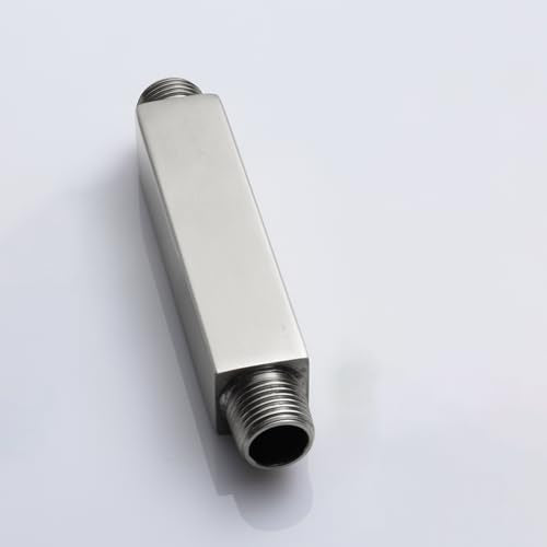 Brushed Nickel Shower Arm with Flange, 4 inch, Short | Universal Replacement Part for Ceiling-Mounted Square Straight Shower Head Extension Arm Pipe, Stainless Steel - color: Brushed Nickel