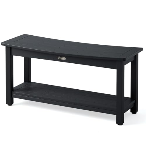 KaimuBench 36'' Waterproof Shower Stool, Poly Lumber Shower Bench Seat for Shaving Legs, HDPS Plastic Bath Chair Seat, Non-Slip & No Maintenance, Black (36x13 Inches) - color: Black, size: XXL (36*13*18‘’)
