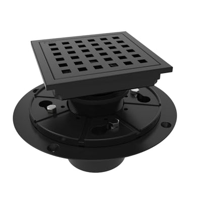 4 Inch Square Shower Floor Drain with Flange,Quadrato Pattern Grate Removable,Food-Grade SUS 304 Stainless Steel,Watermark&CUPC Certified,Matte Black - color: Matte Black, size: 4 Inch