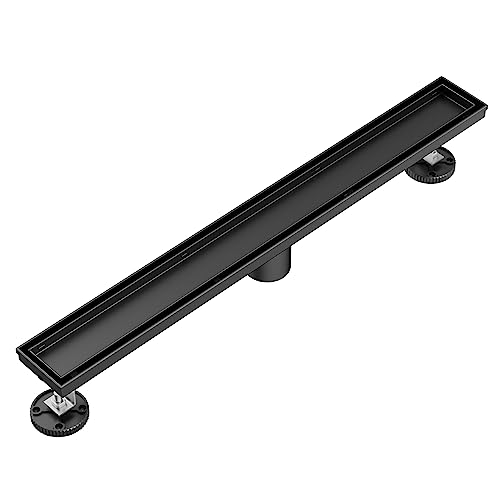 Neodrain 24" Matte Black Linear Shower Drain,2-in-1 Flat& Tile Insert Cover | 304 Stainless Steel,Fast Drainage, Durable,Rectangle Shower Floor Drain with Adjustable Feet,Hair Strainer,Fits Bathrooms - color: Matte Black, size: 24 In