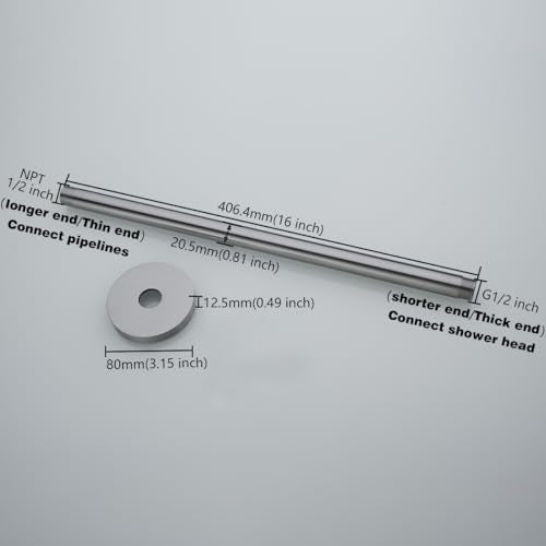 RANDOM Brushed Nickel Shower Arm with Flange 16 Inches Ceiling Mount Shower Head Extension Straight Arm Ceiling-Mounted For Fixed Shower Head.RD-91038-16BN - color: 16″ Brushed Nickel(Round Flange)