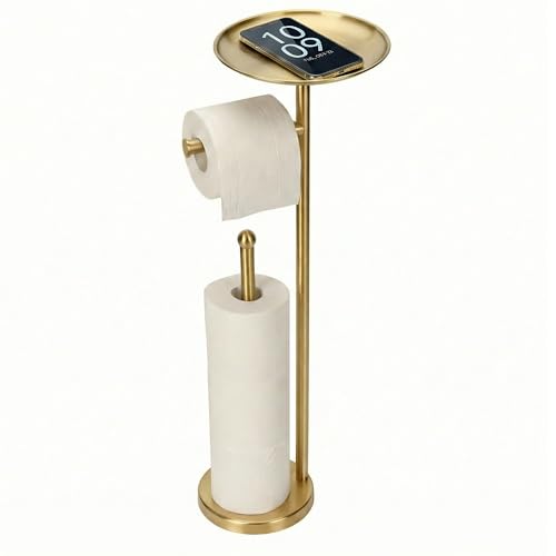 Kalitro Toilet Paper Holder Freestanding with Big Shelf, 4 Rolls Reserve Paper Holder Stand, Modern Paper Roll Holder with Storage Space for Phones (Gold) - color: Gold