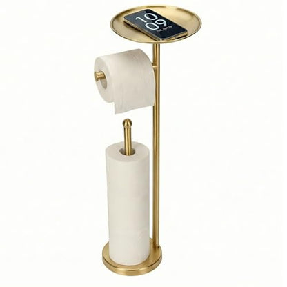 Kalitro Toilet Paper Holder Freestanding with Big Shelf, 4 Rolls Reserve Paper Holder Stand, Modern Paper Roll Holder with Storage Space for Phones (Gold) - color: Gold