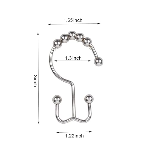 Metal Double Glide Roller Shower Curtain Hooks Rings, Nickel,12pcs | 100% Stainless Steel, Curtain Hooks Rings for Bathroom Shower Rods Curtains and Liners, Easy Glide Rollers - color: Nickel