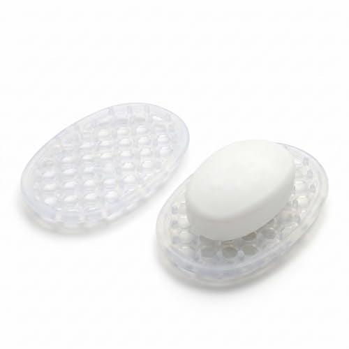 2 Pack Transparent Silicone Soap Dish, Self Draining Non-Slip Soap Holder, Bar Soap Saver Pad for Bathroom, Shower, Bathtub & Kitchen - color: Transparent