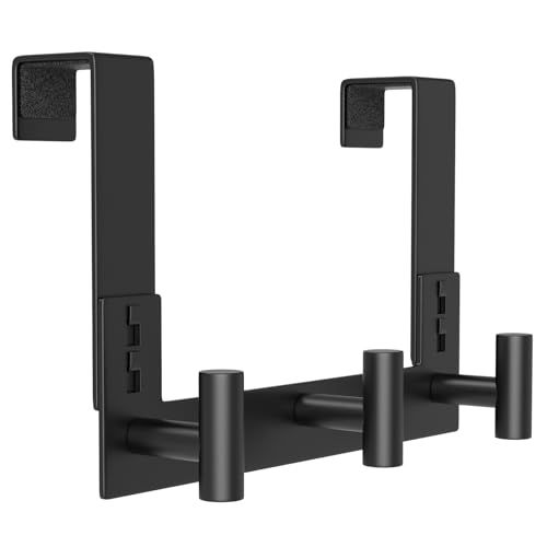 PMMASTO Over The Door Hooks, Fits 1-3/4" Thick Door No Drill Hooks for Closet Bathroom Bedroom Organization, Hanger for Coat Towel Robe (Black, 3 T-Hooks) - color: Black, size: 7.5 Inch-3 T-Hooks, Fits 1-3/4" Thick Door
