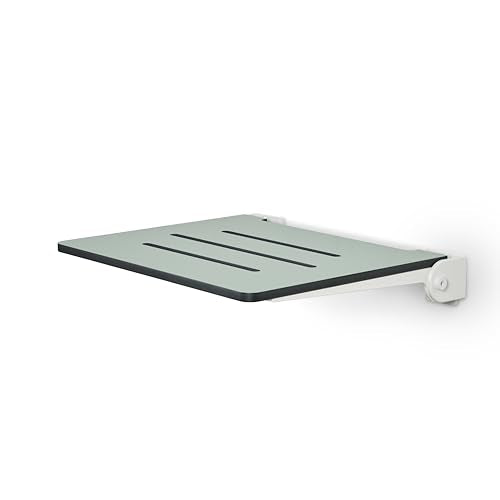 18 inch Silhouette Slimline Folding Wall Mount Shower Bench Seat, Sea Green Seat with White Frame - color: Sea Green Seat With White Frame