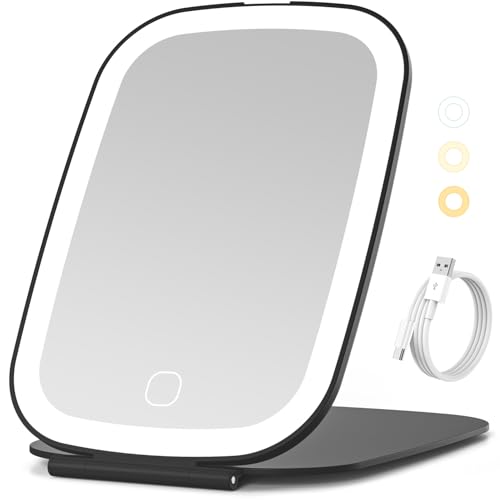NEZZOE Rechargeable Travel Makeup Mirror with LED Light, 7x5 Inch, Black - color: 7"x5"-black