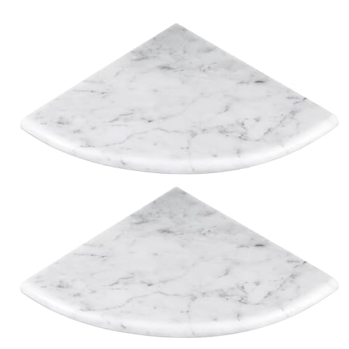 2 Pcs White Marble Corner Shower Shelf for Bathroom 9 x 9 Inch Wall Mounted Both Sides Polished Marble Corner Shelves Shower Caddy for Bathroom Wall (Stylish) - style: Stylish