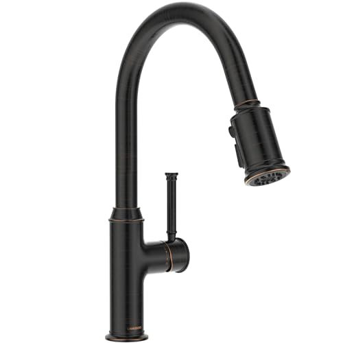 Lava Odoro Oil Rubbed Bronze Kitchen Faucet with Pull Down Sprayer, Single Hole Kitchen Sink Faucet, Single Handle Kitchen Faucet with 3-Function Magnetic Sprayer, Deck Plate Included, KF421-ORB-M - color: Oil Rubbed Bronze, style: 3-Mode, Magnetic