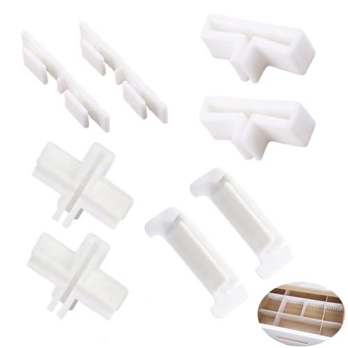 22 Pack Drawer Divider Clips Holder Plastic Mount Fixing Buckle Corner Angle Cross Connector Ends for Drawer Organizer Partition Grid Plates Separators Rail Box Installation (4 Types)
