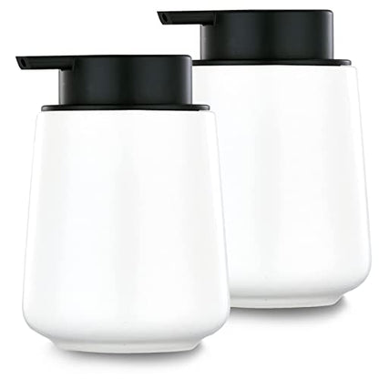 12Oz Hand Soap Dispenser - 2 Pack Ceramic Liquid Soap Dispenser Set | Lotion Dispenser with Easy-to-Press Pump, Reusable and Refillable Mordern Dish Soap Dispenser for Bathroom & Kitchen, White - color: White Liquid Dispenser