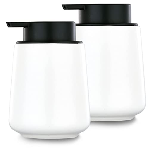 12Oz Hand Soap Dispenser - 2 Pack Ceramic Liquid Soap Dispenser Set | Lotion Dispenser with Easy-to-Press Pump, Reusable and Refillable Mordern Dish Soap Dispenser for Bathroom & Kitchen, White - color: White Liquid Dispenser