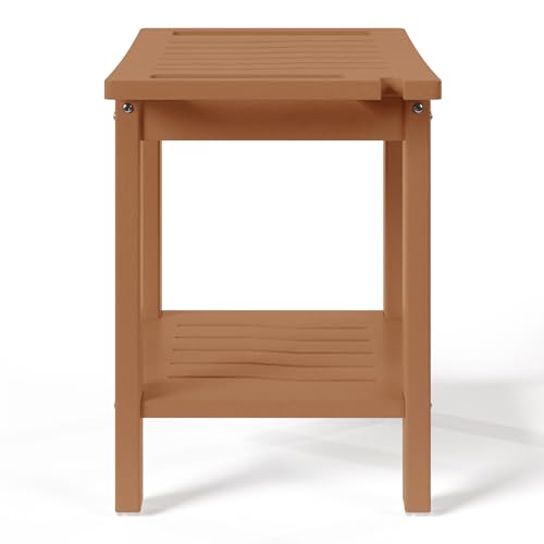 Sage HDPE Poly Plastic Waterproof Bathroom Shower Bench, Teak - color: Teak