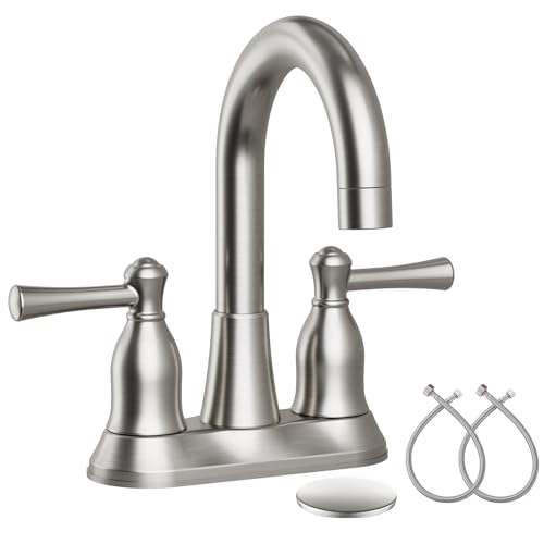 VXV Bathroom Sink Faucet 4 Inch 2 Handle Vintage Antique Lavatory Vanity Mixer Tap 360 Rotating with Pop-up Drain and Water Hoses Brushed Nickel - color: Brushed Nickel