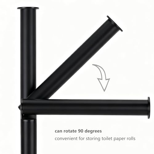 Toilet Paper Holder Stand with 5 Roll Storage Weighted Base (Matte Black) | freestanding tp holder | silicone non-slip base | large storage capacity | tidy organized bathroom | 2mm thickened steel - color: Matte Black