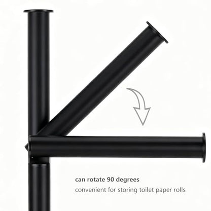 Toilet Paper Holder Stand with 5 Roll Storage Weighted Base (Matte Black) | freestanding tp holder | silicone non-slip base | large storage capacity | tidy organized bathroom | 2mm thickened steel - color: Matte Black