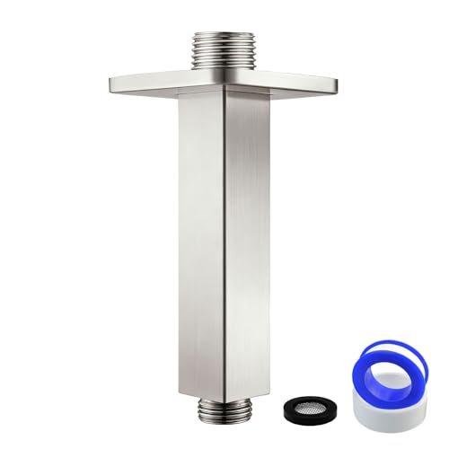 Ceiling Mounted Shower Arm with Flange, Universal Connection 1/2 NPT Straight, Made of Thicken Stainless Steel, Square Extension Arm for Fixed Rain Shower Head(4 Inch,Brushed Nickel) - color: Brushed Nickel, style: 4 Inch