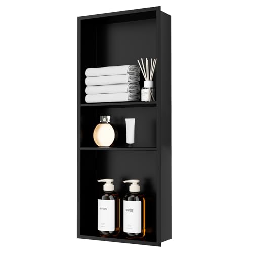 QAOYEDE Shower Niche No Tile Needed 12x30 Stainless Steel Matte Black Niche | Three Shelves Recessed Installation for Bathroom Storage Space Saving Corrosion Resistant for Home Shower Wall Organization - color: Matte Black, size: 12x(12+6+12) Inch