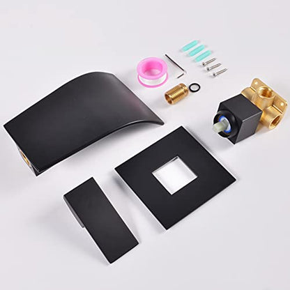 Matte Black Waterfall Faucet Wall Mount,Brass Bathroom Waterfall Tub Faucet,Wall Mounted Bathtub Filler Tap,KHBPB01U - color: Matte Black, size: 1 Handle Style A